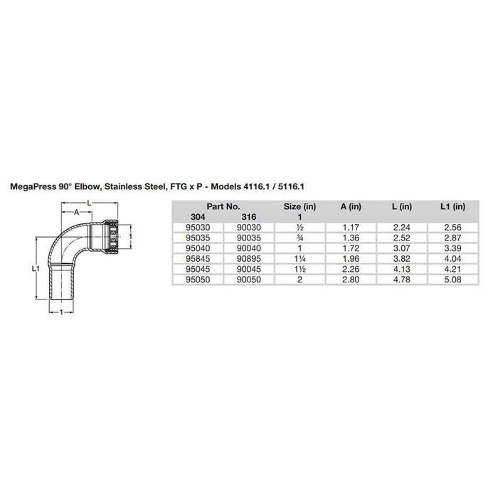 Buy Viega 95045 MegaPress 1-1/2" 90-deg Stainless Steel 304 Elbow Street -