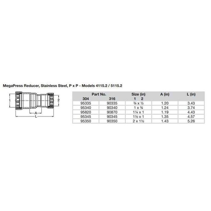 Buy Viega 95345 MegaPress 1-1/2" x 1" Stainless Steel 304 Reducer - Double